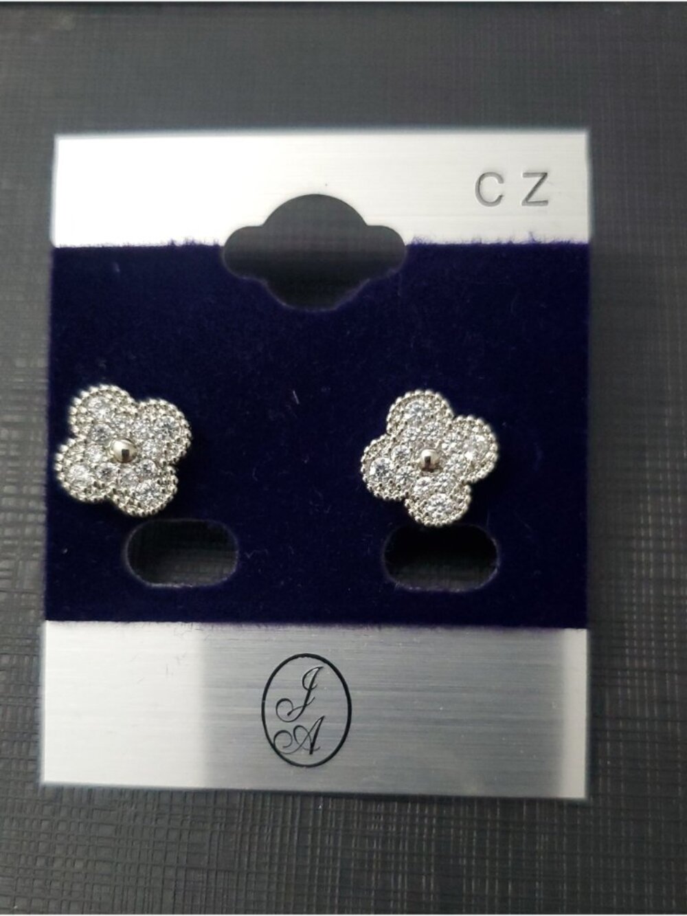 Sterling Silver CZ Pave Flower Stud Earrings - Silver